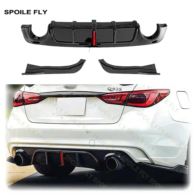 Rear diffuser Style M4 with LED lights for Infiniti Q50 Q50L 2018-2019, Spoiler and bumper protection, Tuning accessory