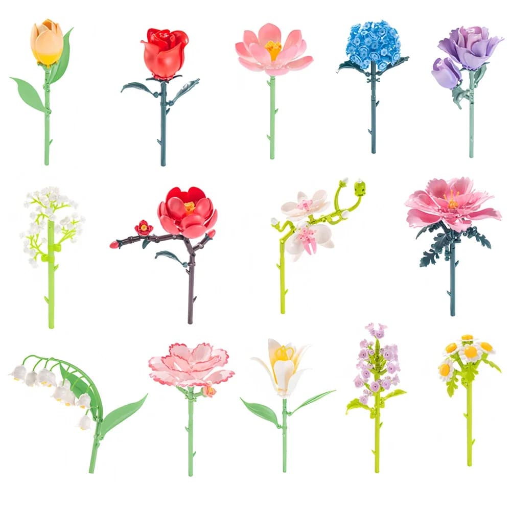 Idee per blocchi MOC Bouquet romantico Tulipani Fiore di rosa Mattoni Decorazione della casa Giocattoli Regalo creativo fai-da-te per un amico