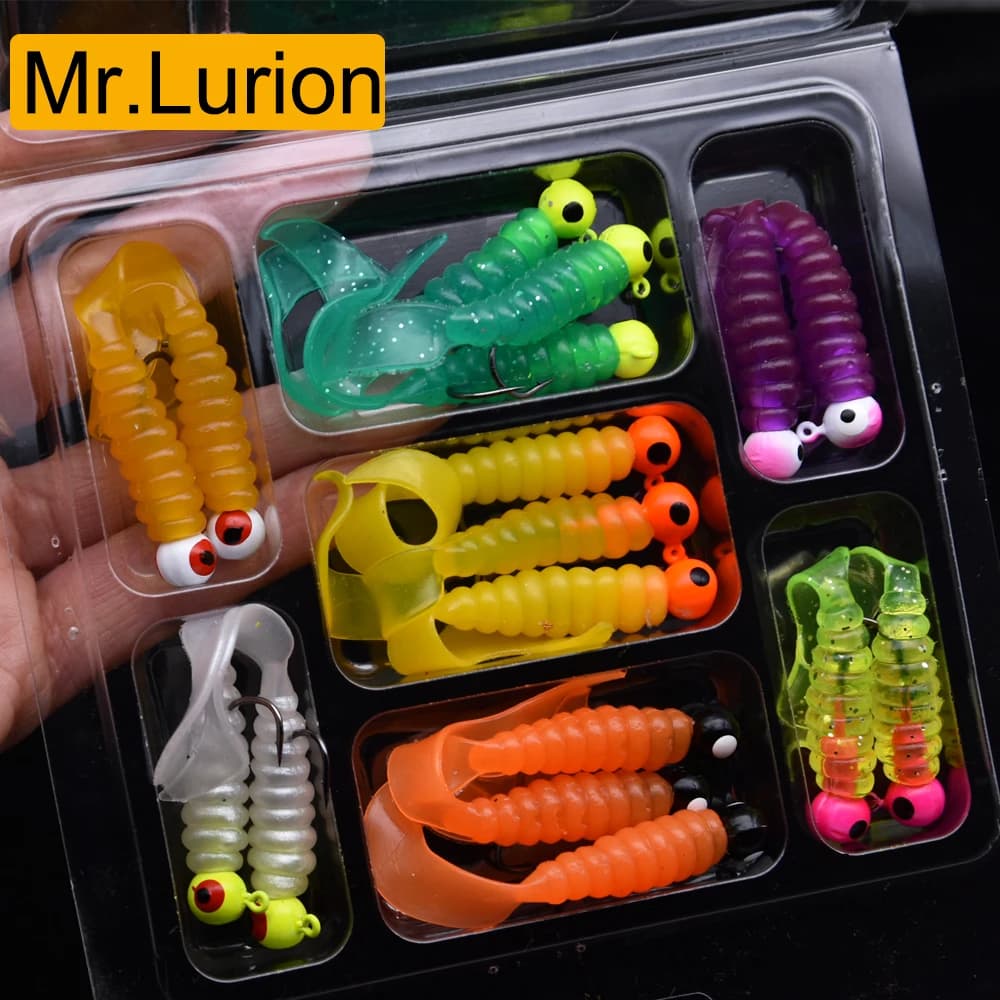 Mrlurion 3.5g 17 pcs a box set of fishing baits, soft grub worm fishing isca wobbler fish perch bass bait face