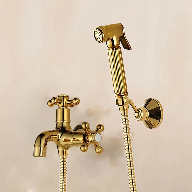 Oro Tenuto In Mano Bidet Spruzzatore Douche Toilette Kit Rame Incidere Shattaf Soffione doccia Set di valvole Jet Bidet Rubinetto Set Bidet Rubinetti Set