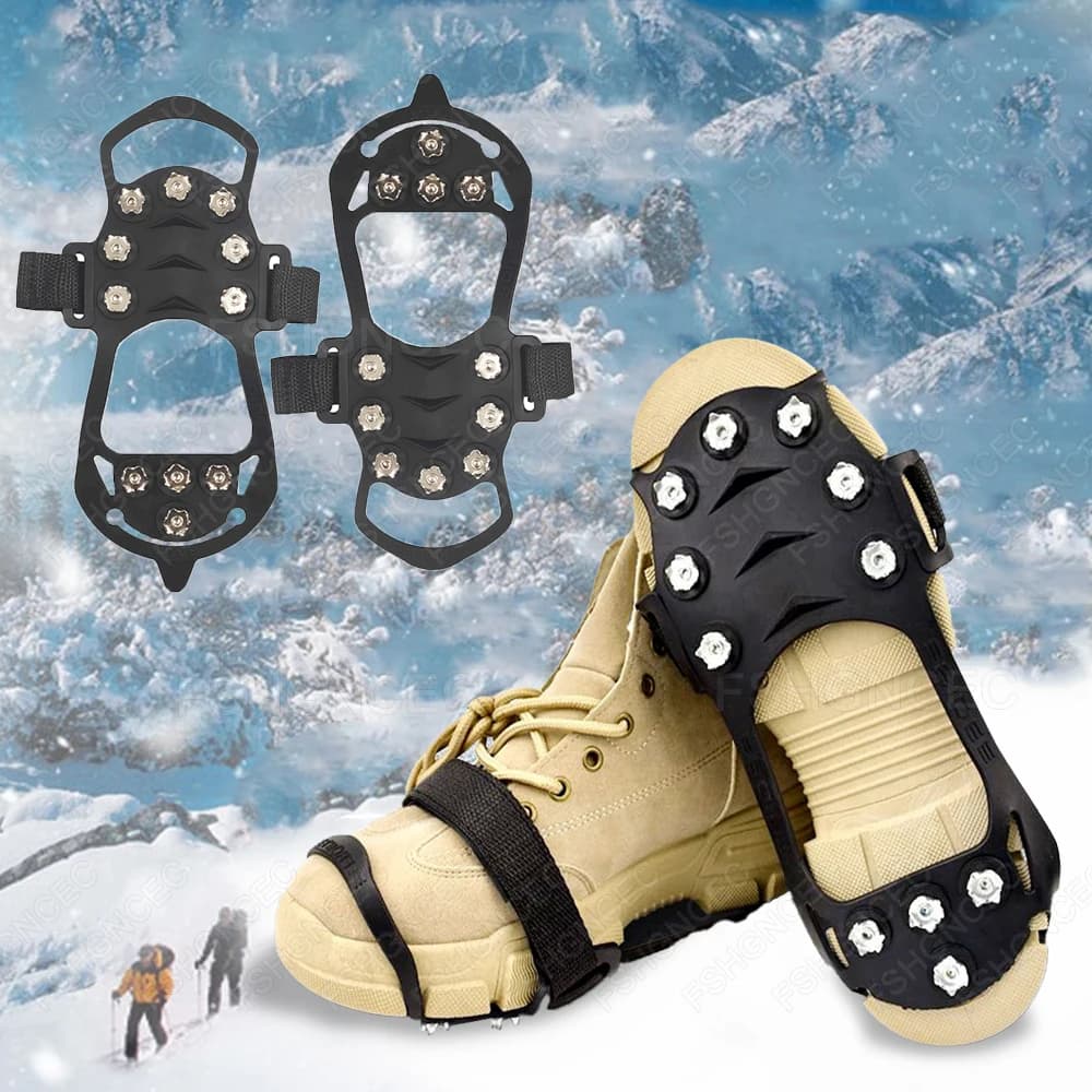 11 denti Pinza per ghiaccio Spike per scarpe Antiscivolo Escursionismo Arrampicata Spikes da neve Ramponi Inverno Outdoor Impugnature per ghiaccio per stivali Donna Uomo