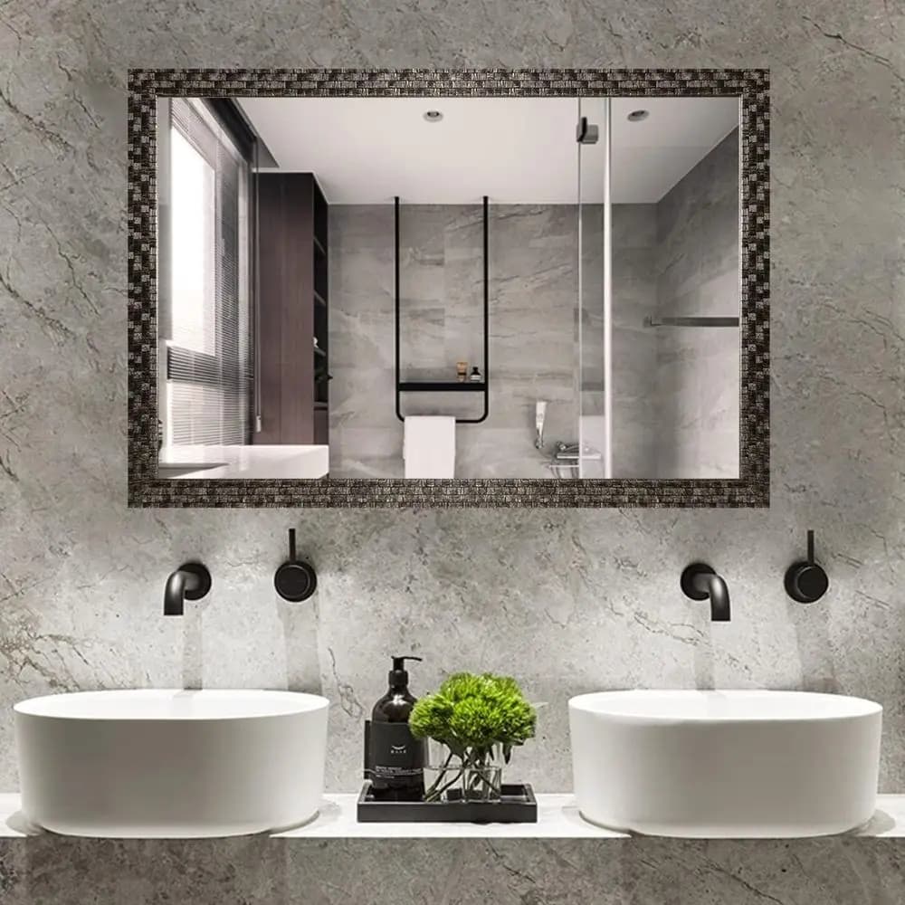 Wall-Mounted Beveled Mirror, Antique Black Finish, Suitable for Bathroom, Bedroom, Living Room, 40 x 24, High CRI 90+ (Commercia