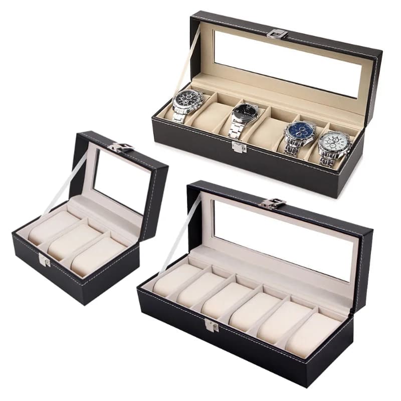 PU Leather Watch Box Organizer - 2/3/6 Slot Watch Case Holder Jewelry Display Storage Box for Quartz Watches Best Gift Idea