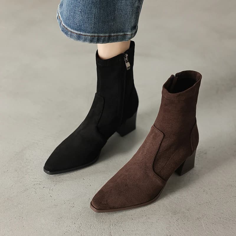 2026 new autumn winter women ankle boots plus size 22-26cm stretch flannel square toe thick heel side zip short boots fashion