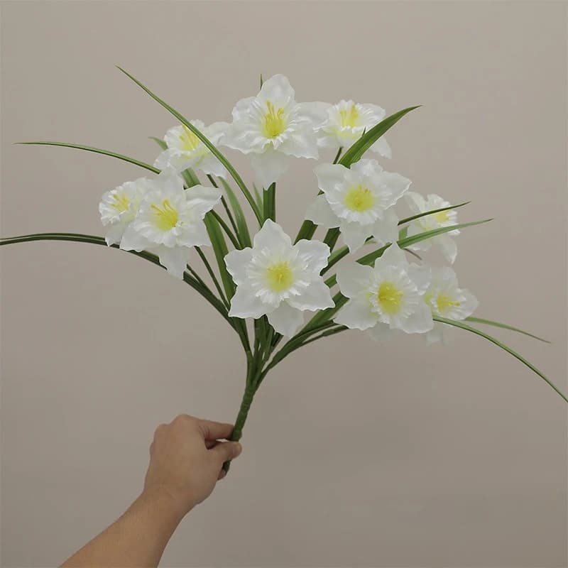 White Daffodilly Plant Simulation Flower Restaurant Decoration Fake Flowers Artificial Green Plants Floral Table Decorative