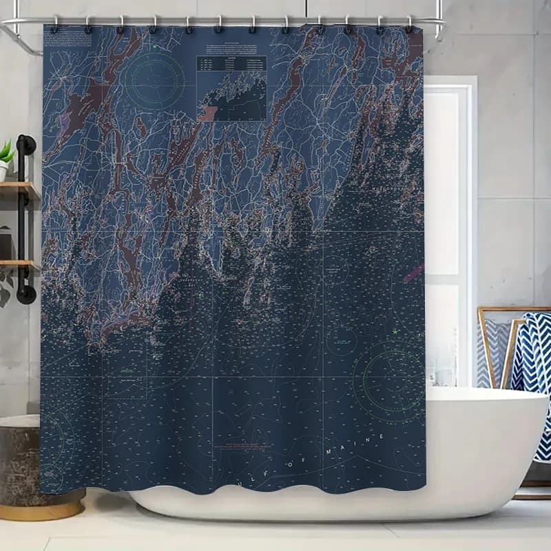 Set di tende da doccia con mappa nautica unica, stampa di grafici marini blu scuro, decorazioni per la casa moderne per il bagno