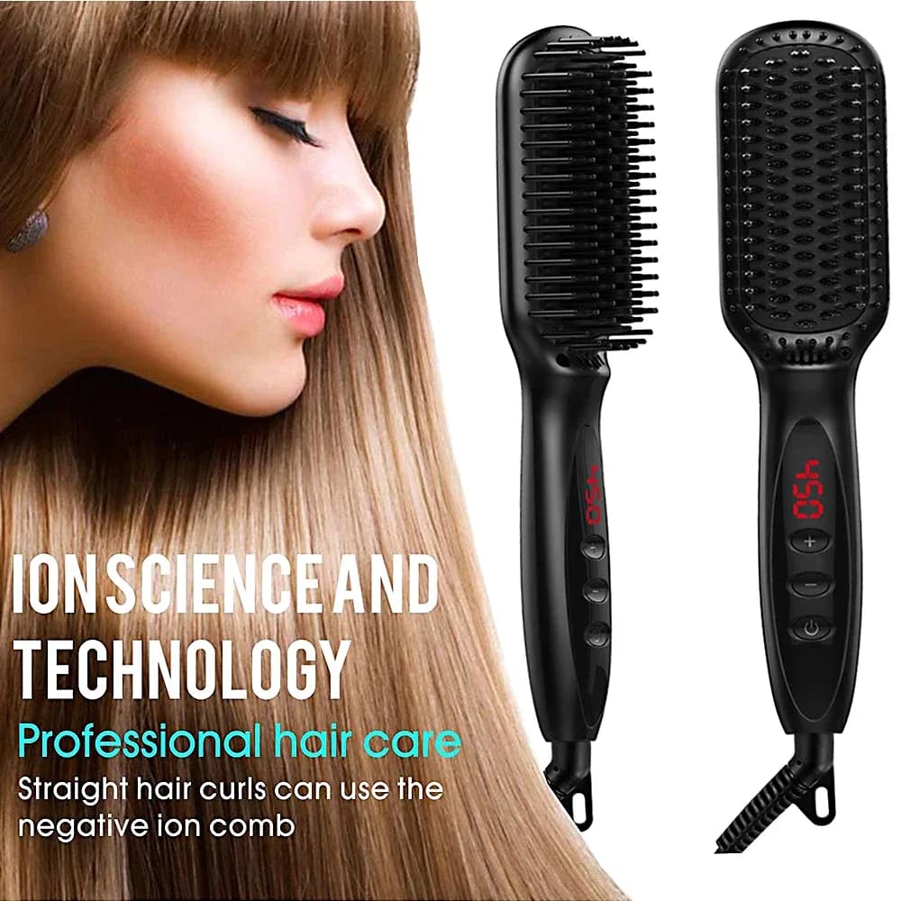 Spazzola Lisciante Elettrica per Capelli, Pettine Riscaldante Anti-scottatura in Ceramica per Capelli e Barba