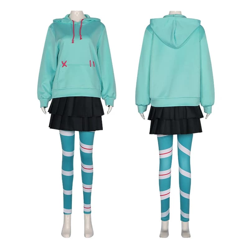 Vanellope Von Schweeetz Anime Cosplay Costume Gonna with Cap Film Ralph Cos Suit Halloween Costumes for Women and Girls