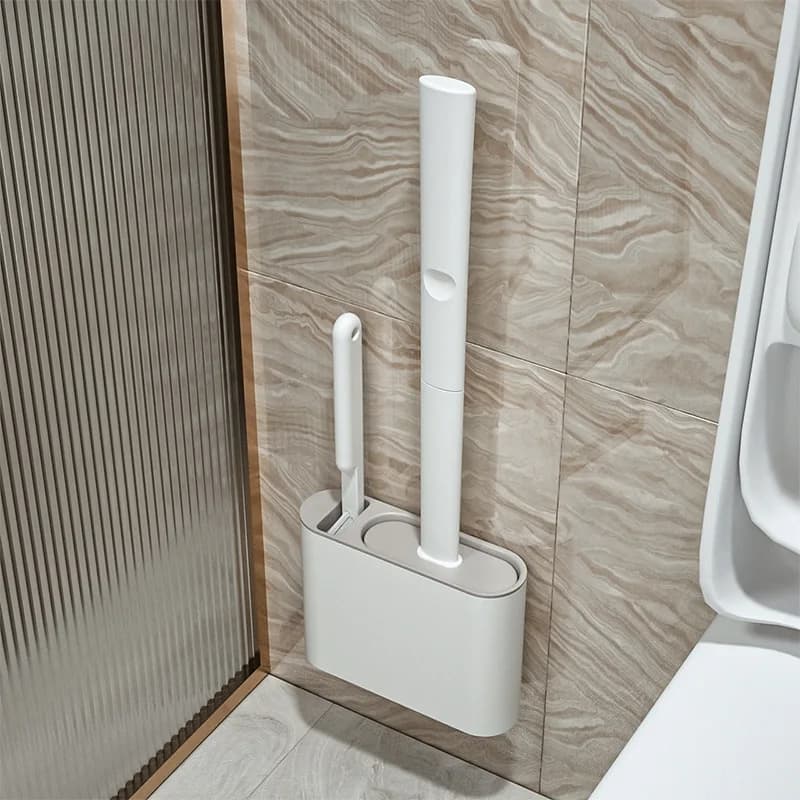 Set Spazzola per WC in Silicone con Testa Piatta Flessibile e Supporto a Parete per Bagno