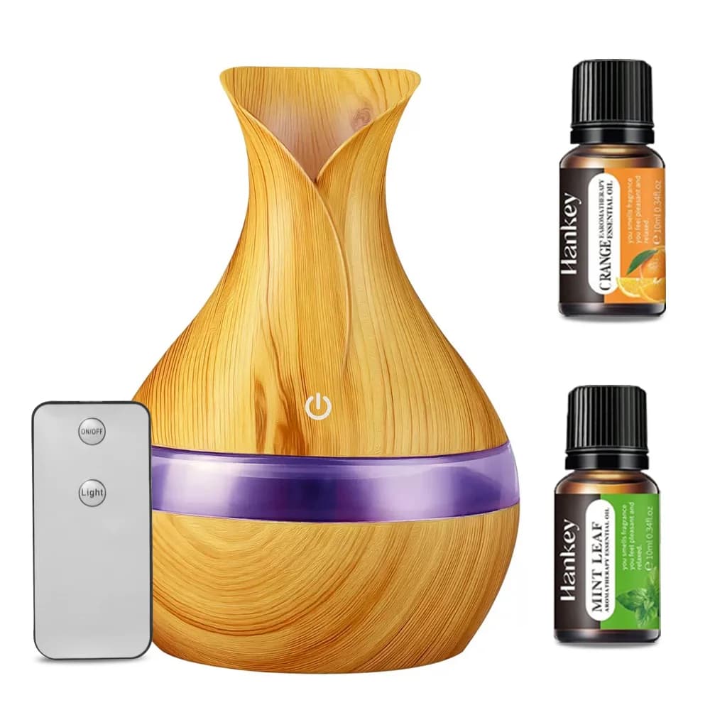 Diffusore di oli essenziali umidificatore da tavolo silenzioso alimentato tramite USB da 300 ml in legno naturale con spegnimento automatico e luce notturna per la casa