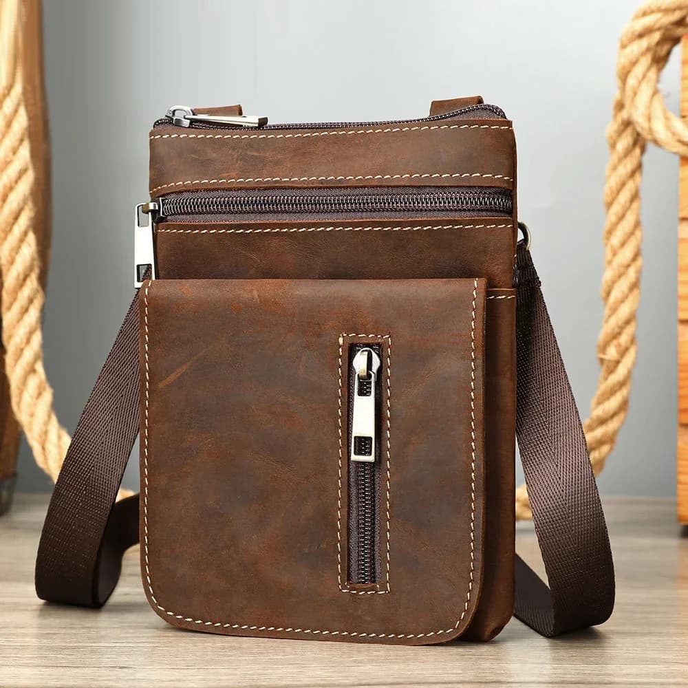 MVA Men's Leather Shoulder Bag Fashion Waist Bag Vintage Phone Case Large Travel Passport Holder Satchel Wallet for Men