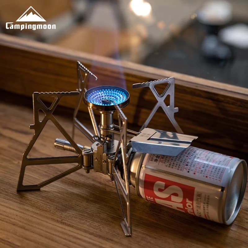 CAMPINGMOON Fornello da Campeggio e Picnic con Accensione Elettronica, Testa a Farfalla Pieghevole Portatile Antivento per Esterni, Modello XD-3F