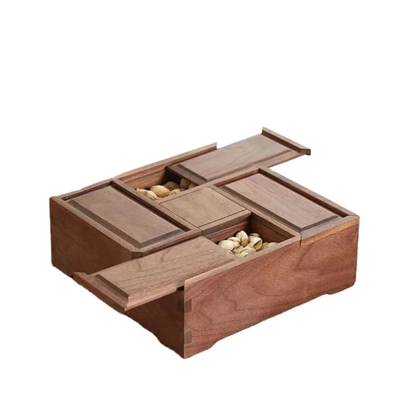 Scatola portaoggetti multifunzione in legno di noce Vassoio per caramelle in legno Scatola per frutta secca con coperchio per caramelle Frutta secca Noci
