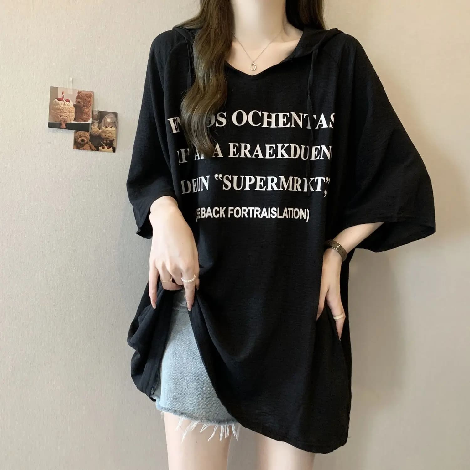 Spring and Summer Plus Size Women's Best-selling Loose Body-shaping Slimming Hooded Letter Printed Short-sleeve T-shirt