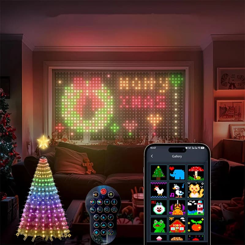 Luci per tende a LED Luci per albero di Natale Combo Luci a corda RGB intelligenti Lucine per decorazioni per festival di primavera per feste di matrimonio a casa