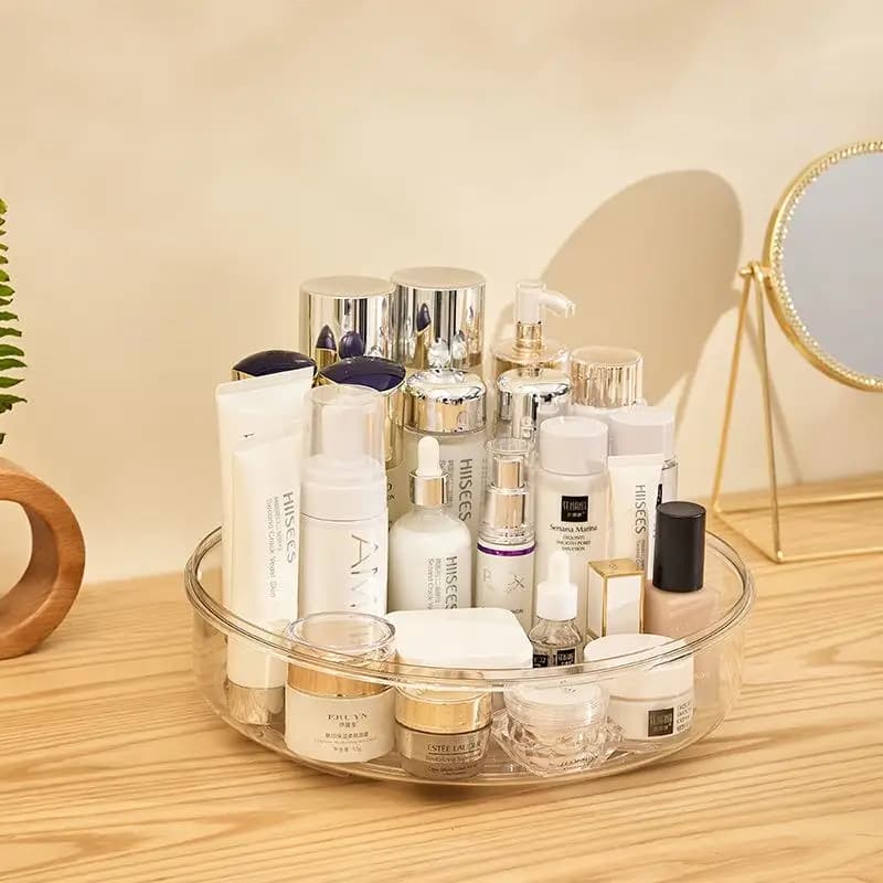 Scatola porta cosmetici trasparente in stile nordico, rotonda e girevole, organizer da scrivania per trucchi, porta rossetti per ragazze.