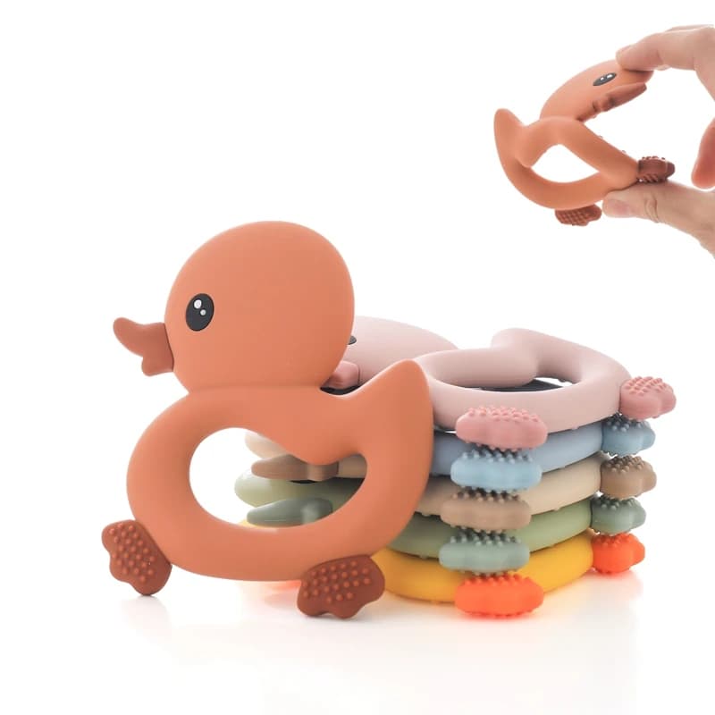 Massaggiagengive per bambini Massaggiagengive in silicone per uso alimentare Animali dei cartoni animati Anatra Fai da te Allattamento Dentizione Ciuccio Clip Giocattolo per bambini Accessori per la dentizione