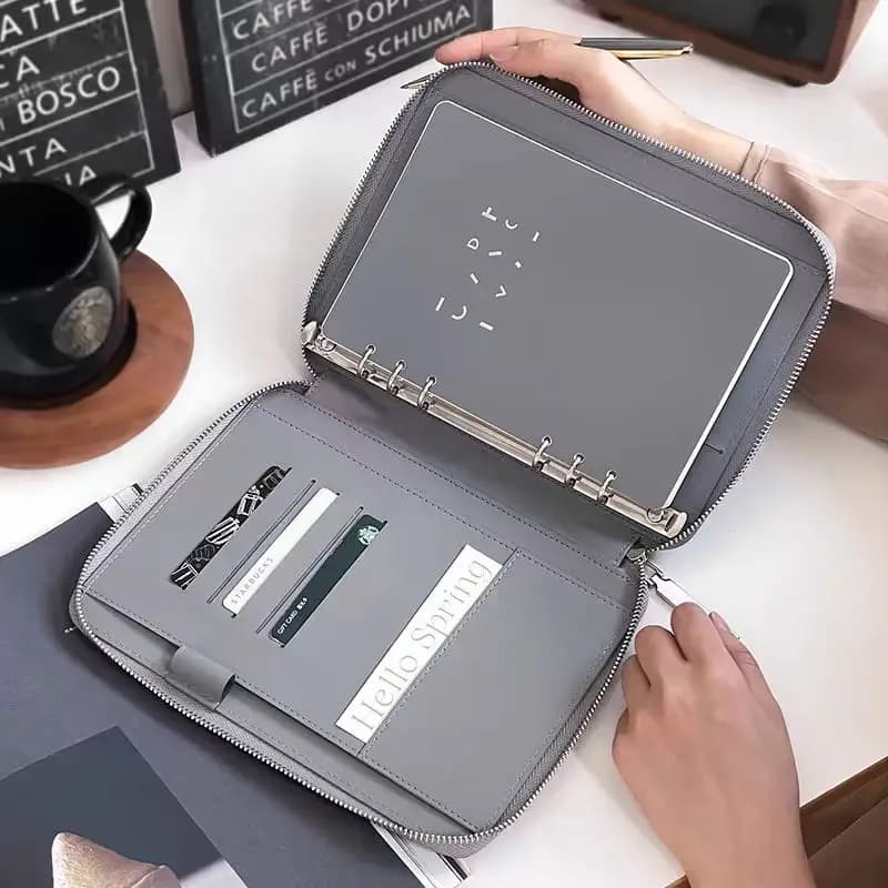 Taccuino aziendale avanzato a fogli mobili, borsa con cerniera, blocco note multifunzionale, taccuino da lavoro, libro degli account, quaderno per riunioni