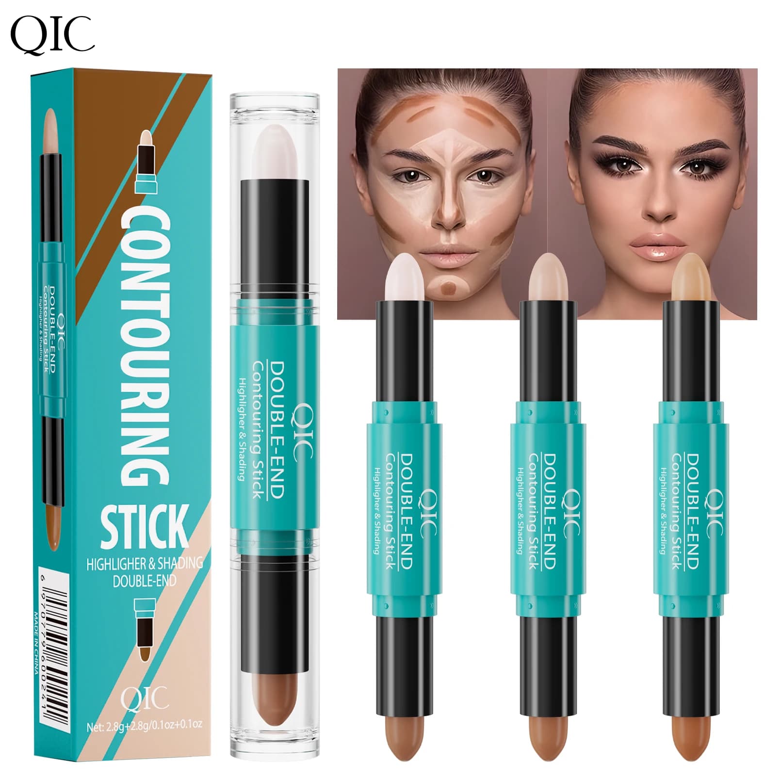 Bronzer impermeabile Contorno Stick Correttore Evidenziatore Ombra Stick Contouring a doppia testa Illumina il viso Trucco cosmetico per il corpo