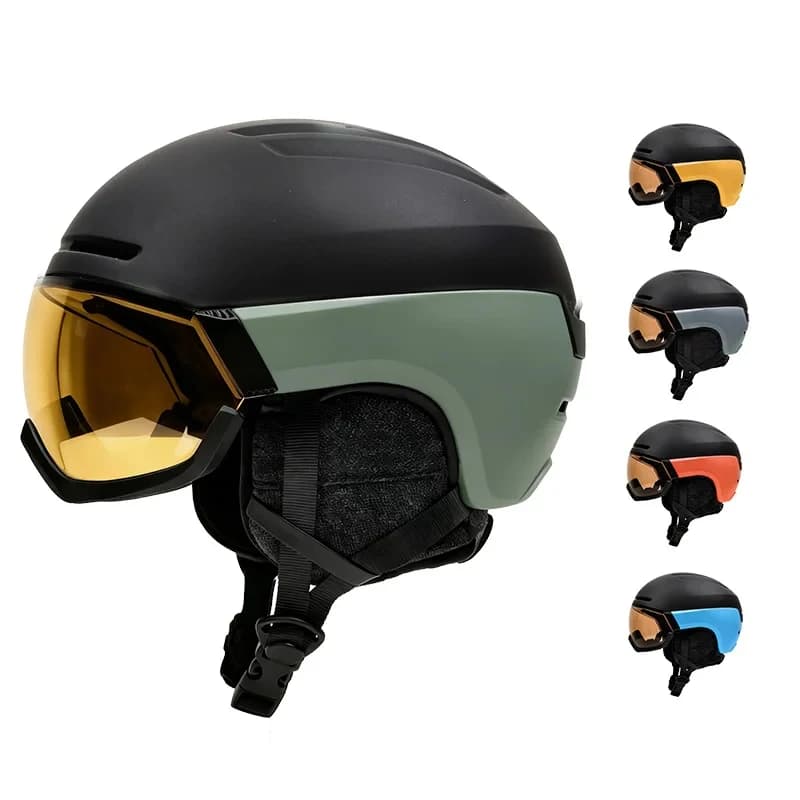 Casco da Sci a Due Pezzi con Visiera Retrattile CE1077, Casco da Snowboard Invernale con Occhiali Integrati