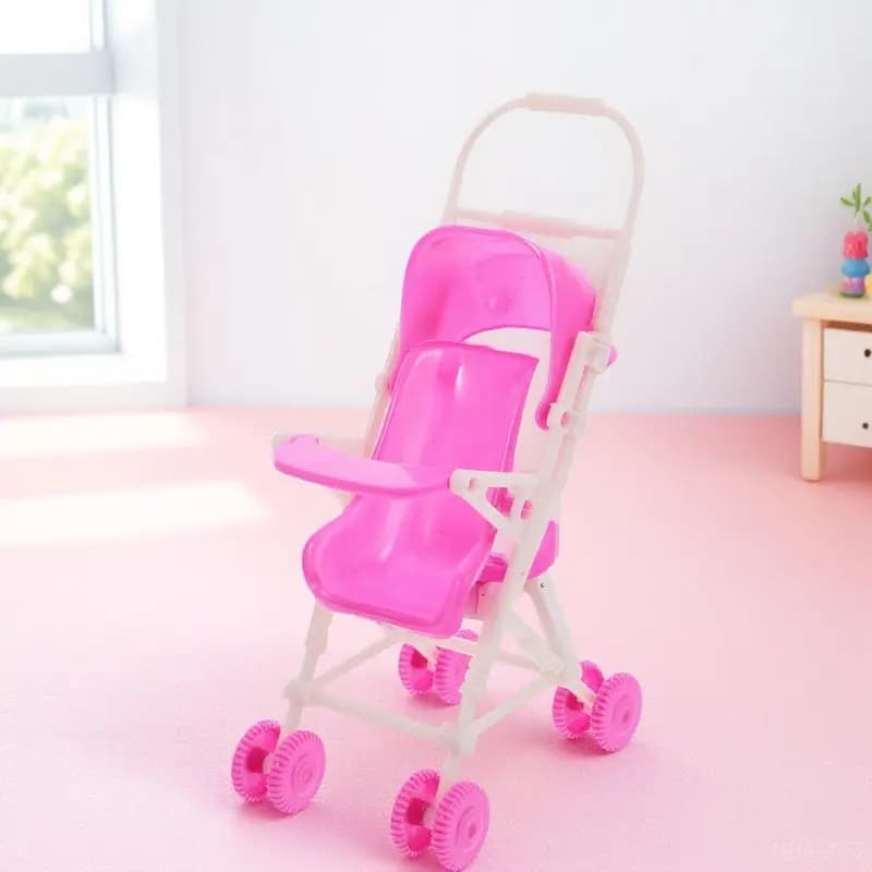 Simulation Baby Stroller Small Plastic Pushchair Pretend Play House Accessories Movable Stroller for Kids Party Fun