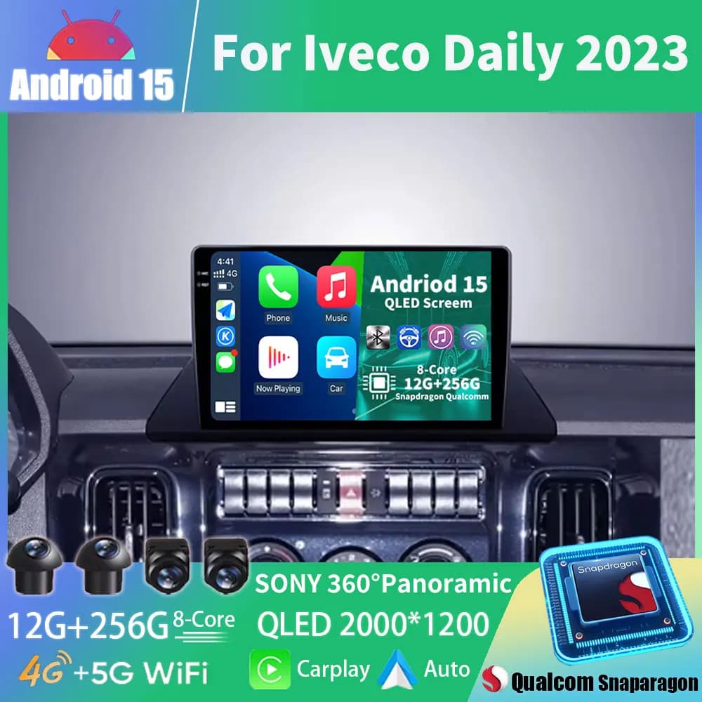 Android 15 Car Radio For Iveco Daily 2023 Navi Head Unit QLED GPS Multimedia Player Wireless Carplay Video Head Unit 360 Camera