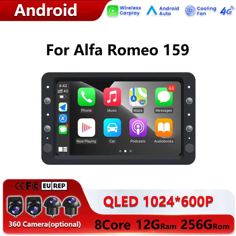 Android 16 Bluetooth GPS Navigation Car Radio Multimedia Player wifi+4G Touch Screen Wireless Carplay For Alfa Romeo 159