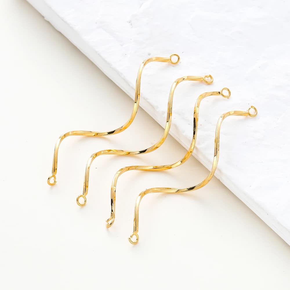 10Pcs 14K/18K Gold Color Plated Brass S-shaped Double Hanging Long Curved Band Charms Pendants for DIY Earring Accessories