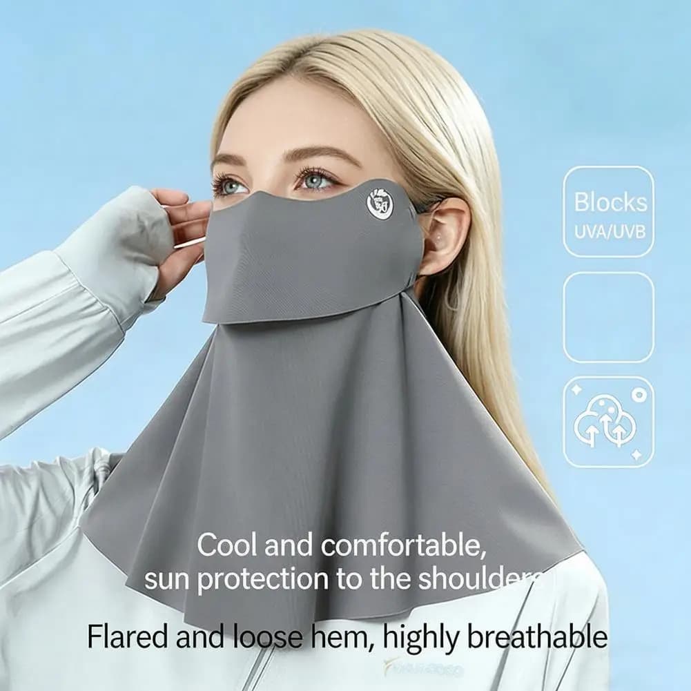 Maschera Protettiva UPF50+ Rinfrescante per Viso e Collo, Traspirante e Regolabile, Anti-UV per Ciclismo ed Escursionismo, 1 Pezzo