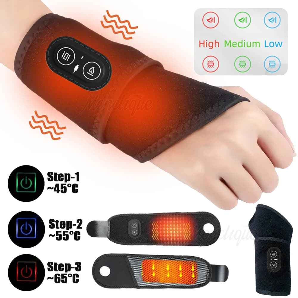 Protezione per il polso con riscaldamento elettrico Protezione sportiva termica a tre marce Manicotto di supporto traspirante Tutore per articolazione della mano Protezione calda fredda