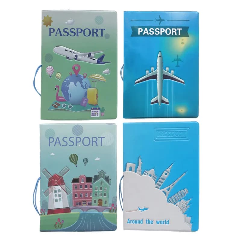 Porta Passaporto 3D Goffrato con Elastico, Custodia per Carte con Stampa Aeroplano e Mulino a Vento, Porta Biglietti di Viaggio e Passaporto per Viaggi in Tutto il Mondo