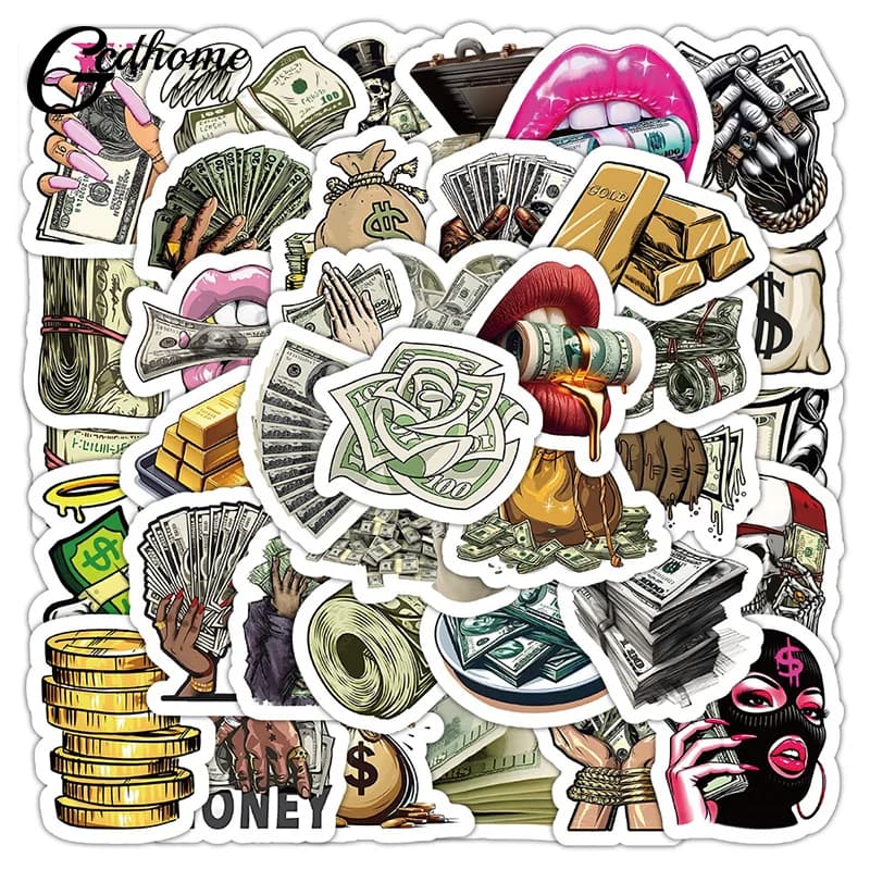 50 pezzi di cartone animato denaro dollaro mondo adesivi graffiti impermeabili custodia per telefono fai da te bagagli notebook banconote decalcomanie decorazione
