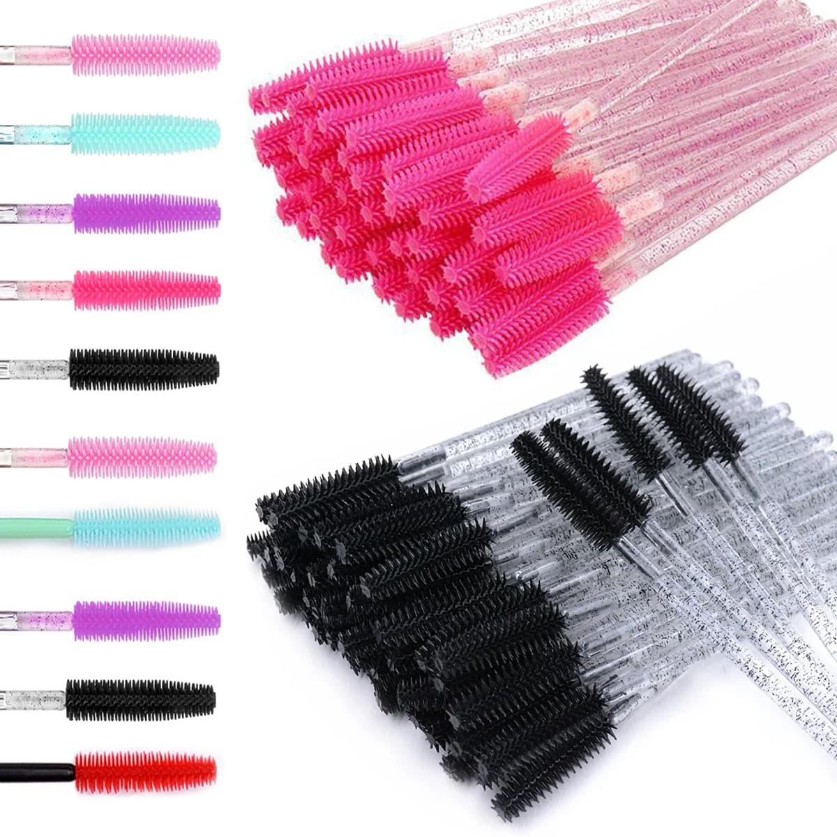 50 pcs Silicone Crystal Mascara Bacchette Applicator Brushes for Use Eyelash And Throw Pettine For Women Makeup Spoolie Brush Beauty Tools
