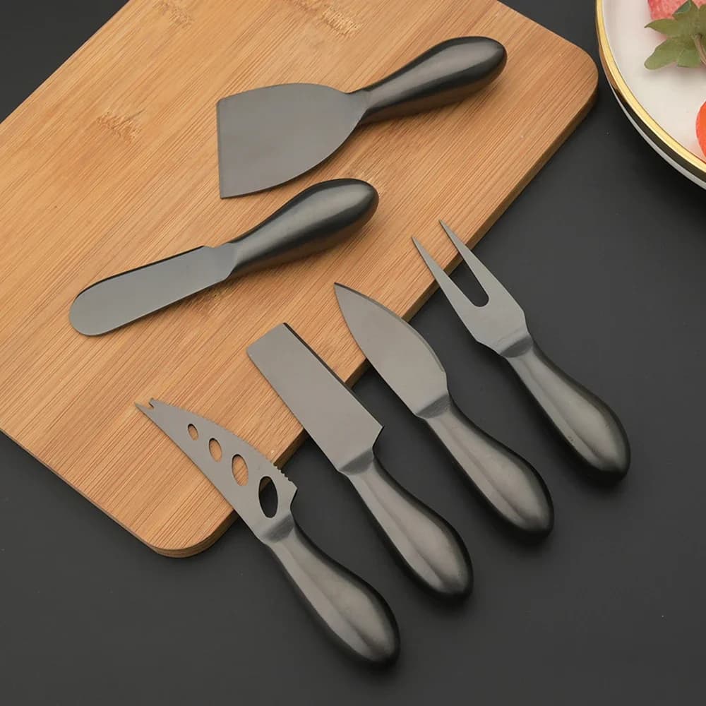 6 pieces black cutlery opaque knife from stainless steel cheese cooking tools fork knife cut out kitchen gadgets vintage style