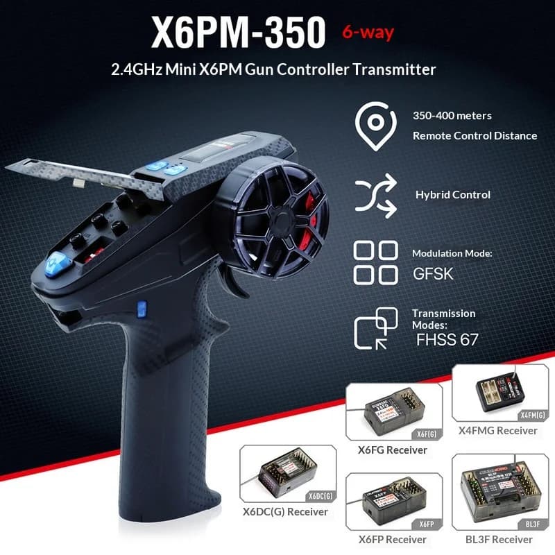DUMBORC Rc Gun Transmitter X6PM 350 6 Channel Fhss Gfsk Remote Control For Car Boat Tank Differential Steering Throttle Rc Ant