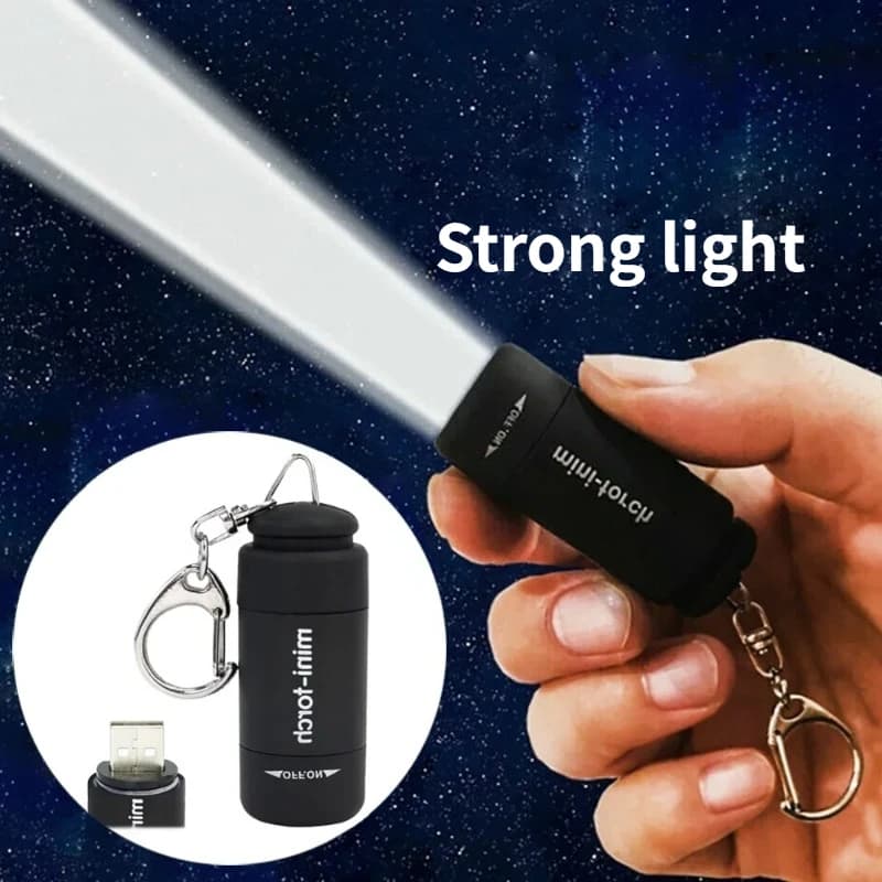 Pocket Keyring Flashlight Waterproof Outdoor Hiking Camping Mini Rechargeable USB Flashlight Multifunction Strong Light