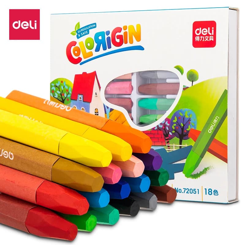 Deli 72051 Oil Pastels 18 Colors Soft Wax Crayons EU US Certified Art Painting Pencils for Creative Drawing & Coloring