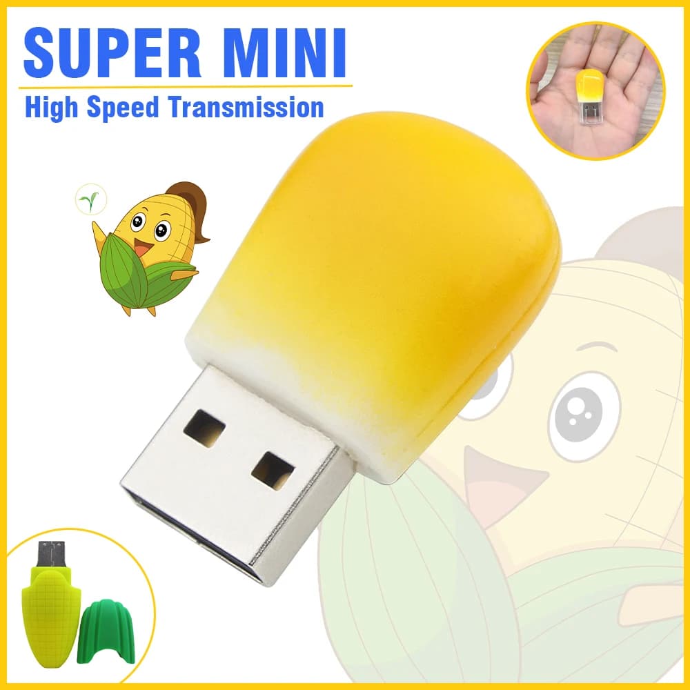 Pen Drive per chicchi di mais 256G Food Cartoon USB 2.0 Flash Drive 128GB 64GB 32GB Super Mini Memory Stick Simpatico disco U Regalo creativo