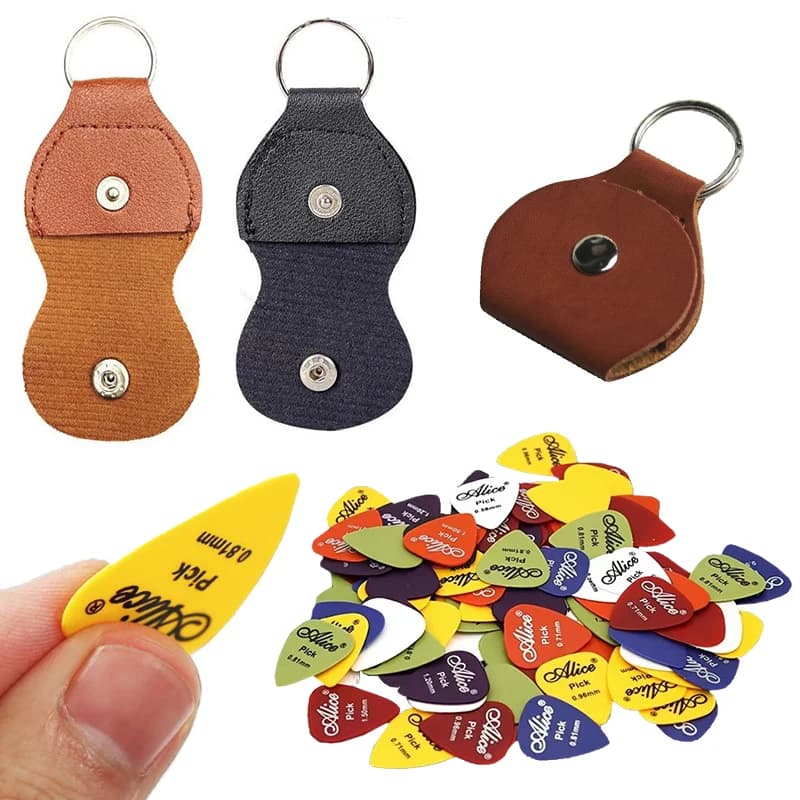 Borsa per plettro per chitarra Custodia per plettro potabile in pelle PU Portachiavi Porta plettro Borsa per plettro multicolore con 3 plettri casuali Accessori ZYF