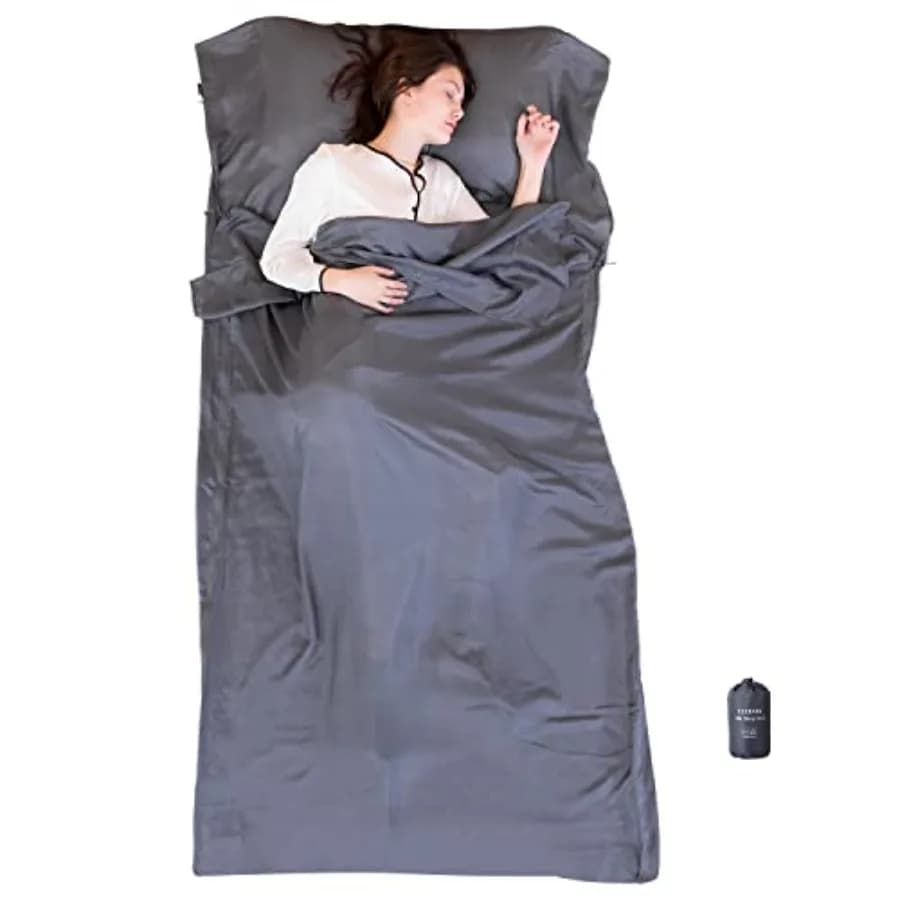 Sacco a Pelo 100% Seta con Cerniere su 3 Lati 220x110 cm, Grandi Rivestimenti per Letto per Hotel, Viaggi e Campeggio, Multifunzionale per Viaggi