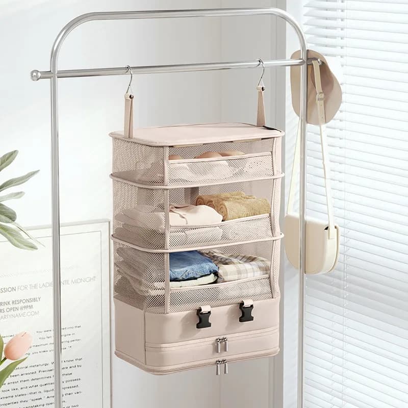 Layered storage bag, multifunctional foldable clothing storage bag, hotel home shoe and underwear storage hanging bag