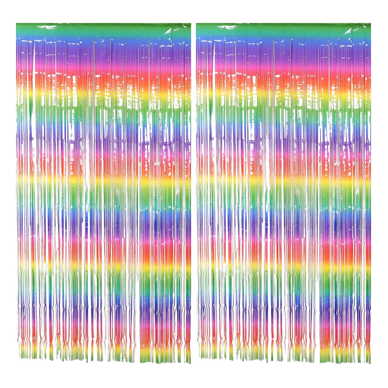 2Pcs Rainbow Foil Curtain Photo Backdrop Decorations 6.56ft Pastel Tinsel Streamers Baby Birthday 100 Days Party Photography