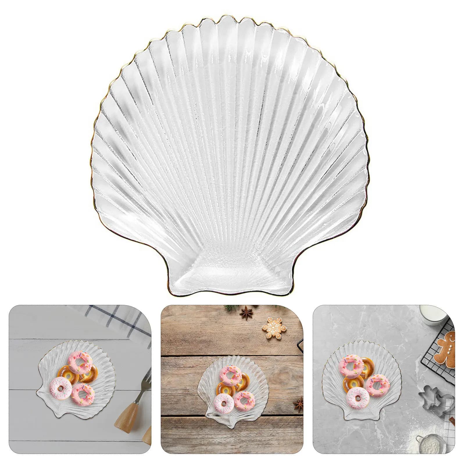Elegante Piatto in Vetro a Forma di Conchiglia con Scomparti Multipli per Frutta, Insalata, Dessert, Frutta Secca e Gioielli