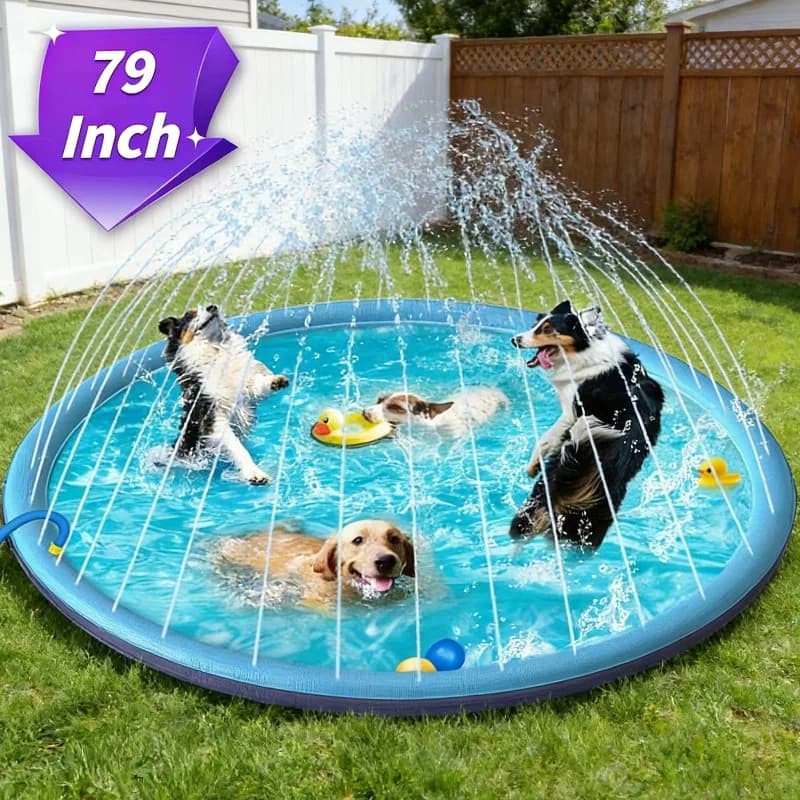 Piscina Gonfiabile Resistente per Cani, Tappetino Splash per Giochi d'Acqua all'Aperto, Giocattolo Interattivo Estivo per Giardino e Campeggio