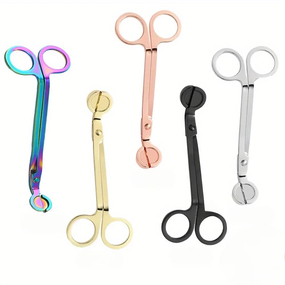 Valigette in acciaio inossidabile Trimmer per stoppino lucido Taglierina per aromaterapia Forbici colorate Strumento per candele fai da te Accessori per la cura delle candele