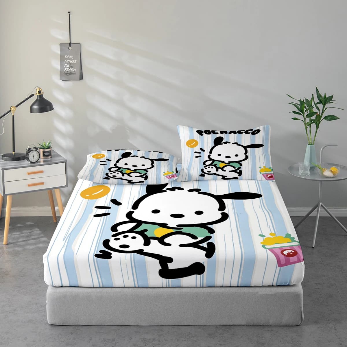 Set di lenzuola con stampa digitale ad alta definizione in 3 pezzi, set di lenzuola con motivo Pochacco, set di lenzuola con stampa floreale di grandi dimensioni, include 1 lenzuolo con angoli + 1/2 federe, adatto per camera da letto, camera degli ospiti, decorazione domestica, lenzuolo con angoli in fibra di poliestere + federa, biancheria da letto ultra morbida, tessuto spesso e ultra morbido, confortevole per tutte le stagioni, lavabile in lavatrice