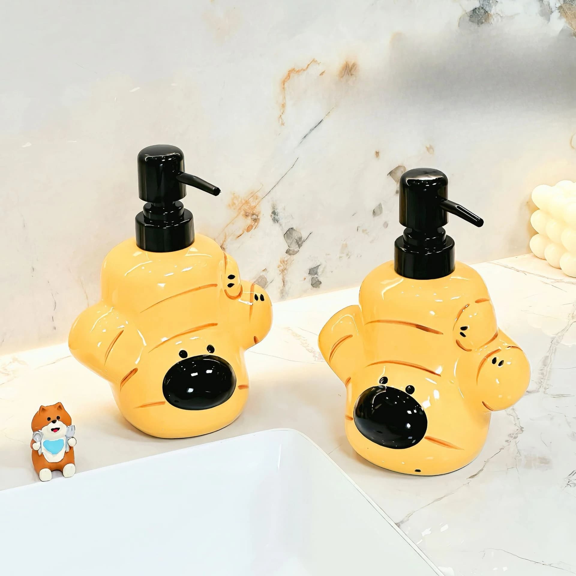 Bottiglia di lozione in ceramica con orso creativo Bottiglia di stoccaggio per dispenser di sapone da bagno con decorazione di pan di zenzero natalizio