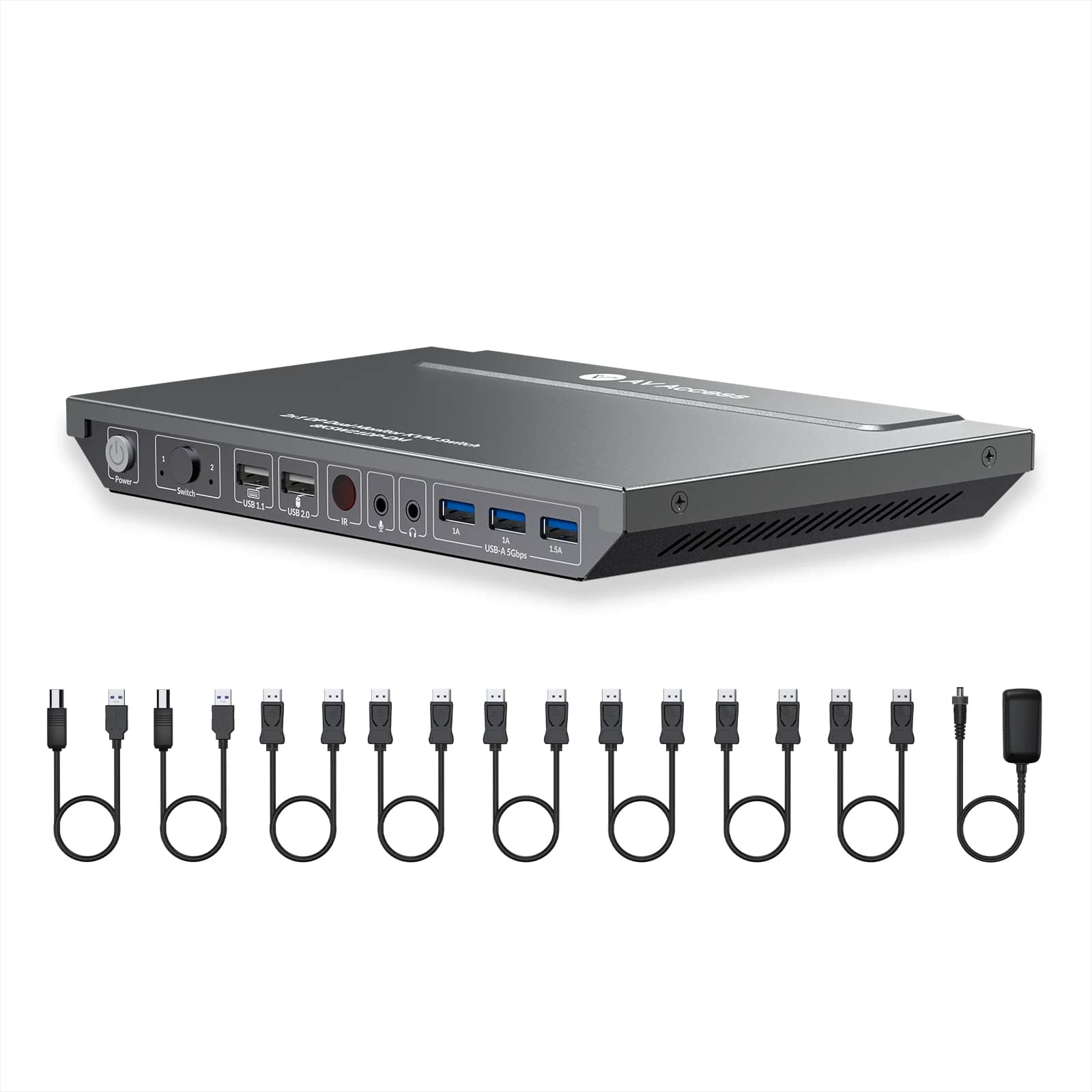 Switch KVM DisplayPort 8K con accesso AV per due computer, supporta doppi monitor e velocità di aggiornamento elevata 144 Hz/165 Hz/240 Hz USB 3.0
