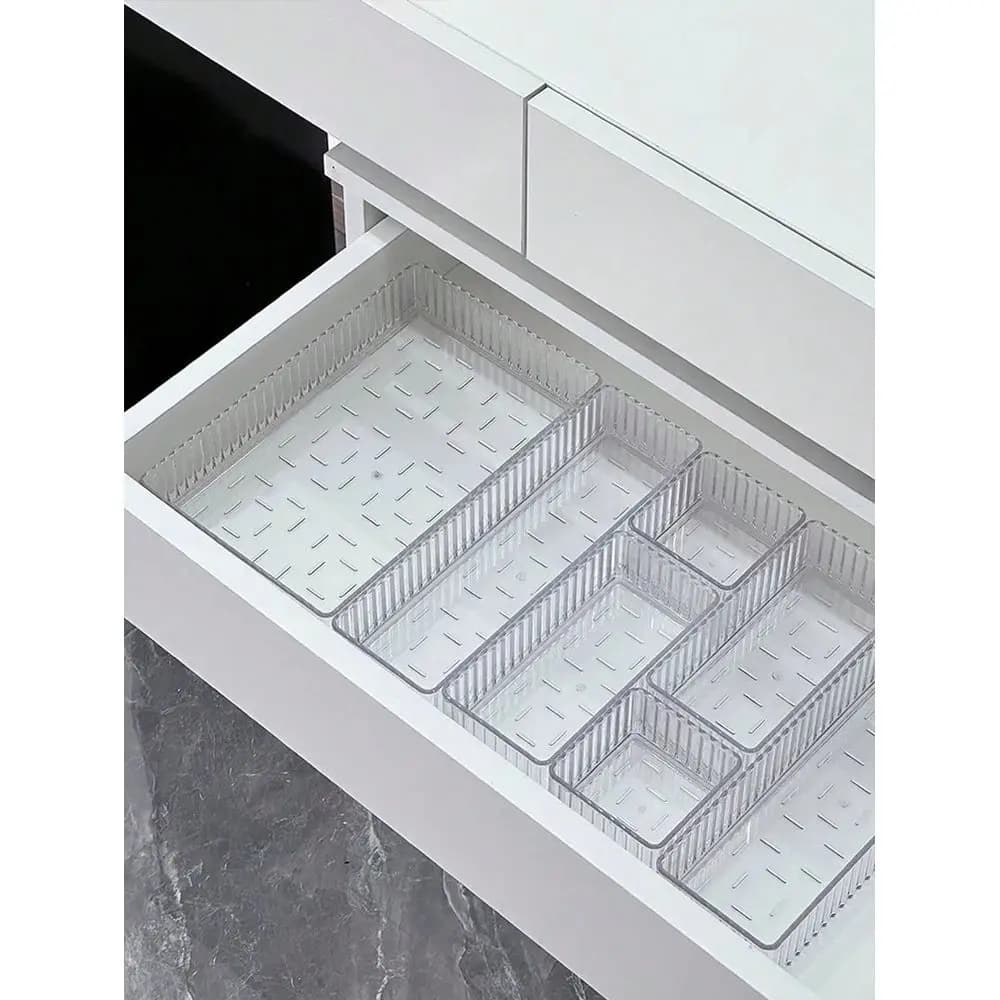 Set di 7/6/5/4/3/1 Scatole Portaoggetti Stile Cassetto, Organizzatori per Cosmetici, Organizzatori da Scrivania, Contenitori Trasparenti con Scomparti, U