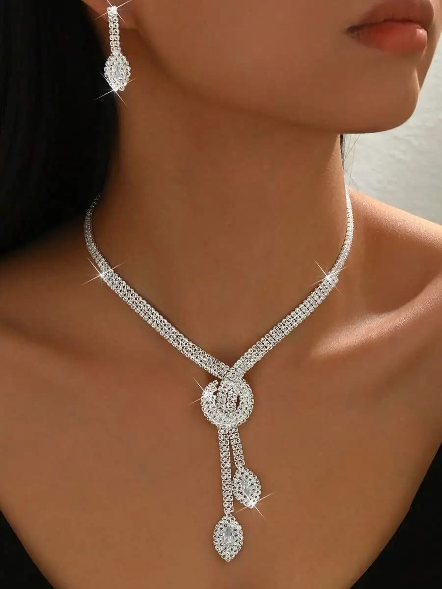 1pc Necklace + 1 Pair Earrings Women Jewelry Set, Suitable For Daily Wear, Dating, Geometric Pattern Party, Bridal Wedding Valen